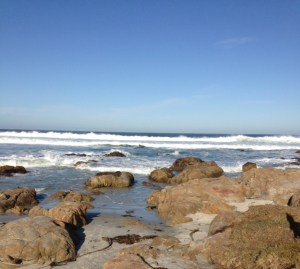 Sitting on the rocks on the beach
